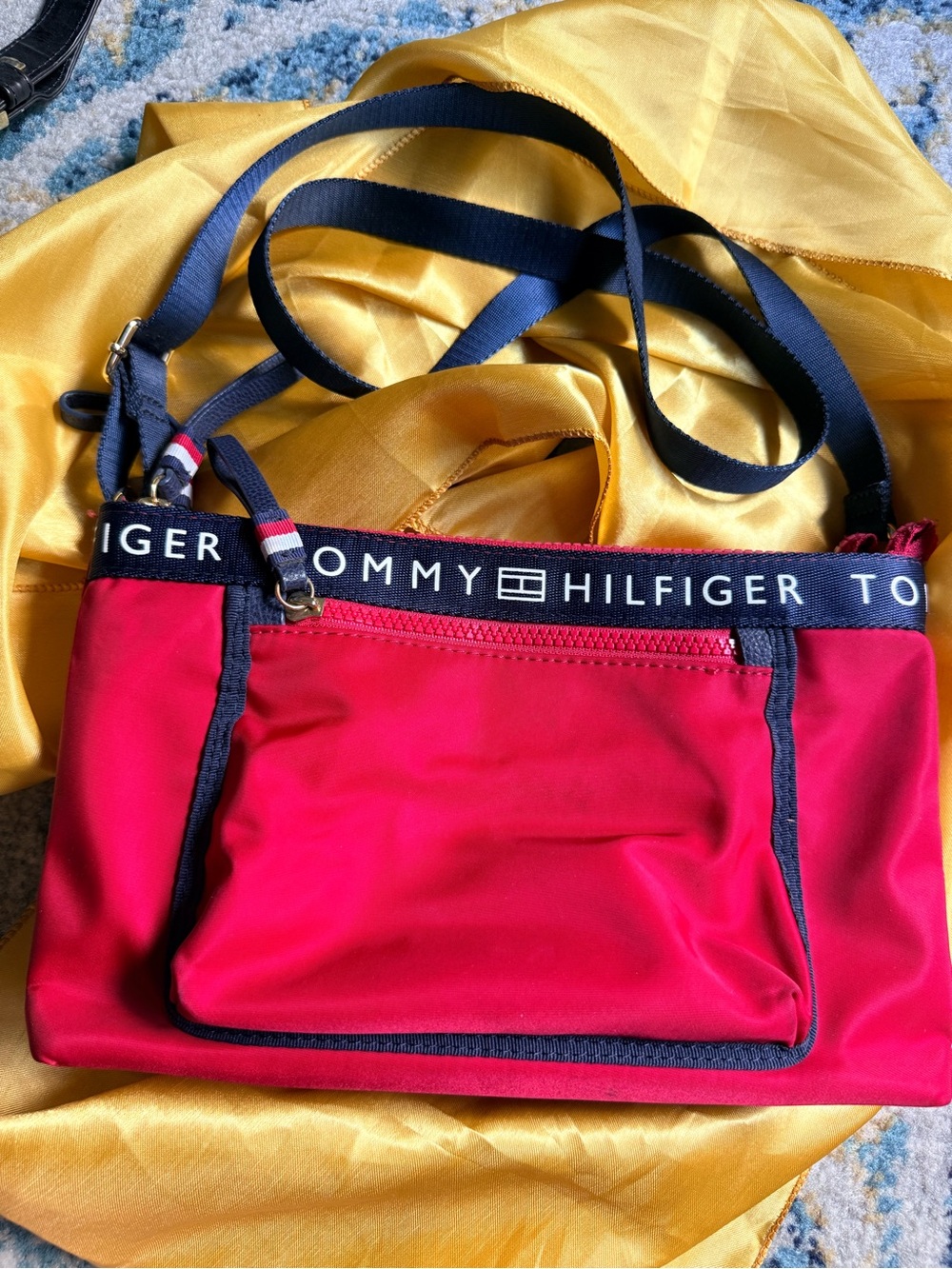 Tommy Hilfiger Red Shoulder Bag with Navy Trim